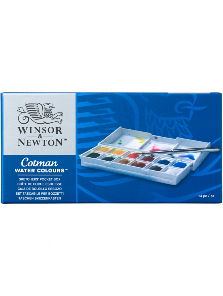 Winsor & Newton - Cotman - Juego de acuarelas, 12 medias pastillas y pincel