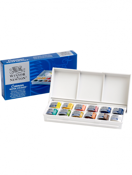 Winsor & Newton - Cotman - Caja de bolsillo de pintura para acuarelas,  medias pastillas (14 piezas)
