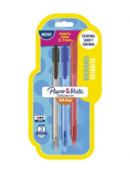 Lápices Pasta Inkjoy Paper Mate Retráctil Punta Fina 0.7mm Set 3 Colores 2166765