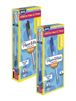 Lápices Pasta Inkjoy Paper Mate Retráctil Punta Fina 0.7mm Caja 12 Unidades