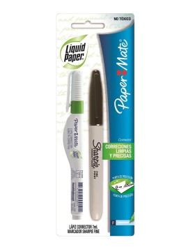 Pack Paper Mate 1 Lápiz Corrector Liquid Paper + 1 Marcador Sharpie P508565