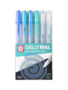 Lápices Gel Gelly Roll Sakura Variados Set 6 Colores Azules y Verdes 1.0mm XPGB-AS6A