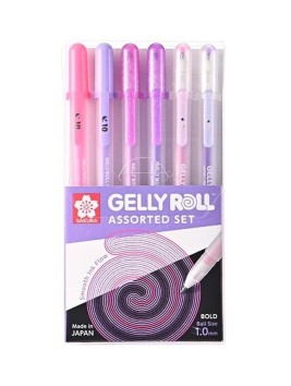 Lápices Gel Gelly Roll Sakura Variados Set 6 Colores Rosados y Morados 1.0mm XPGB-AS6B